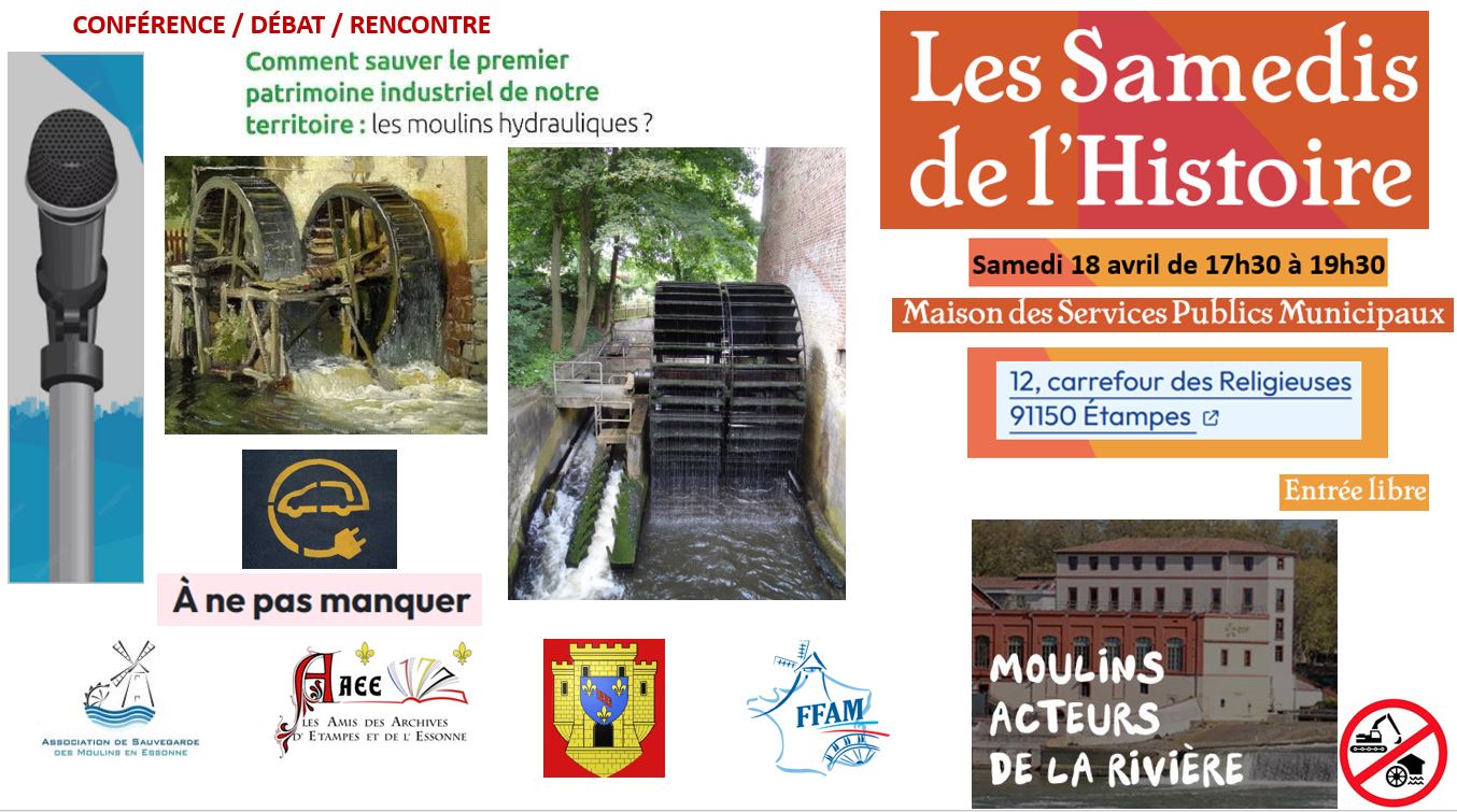 Affiche Les Samedis de l'Histoire - 18 avril - Moulins hydrauliques